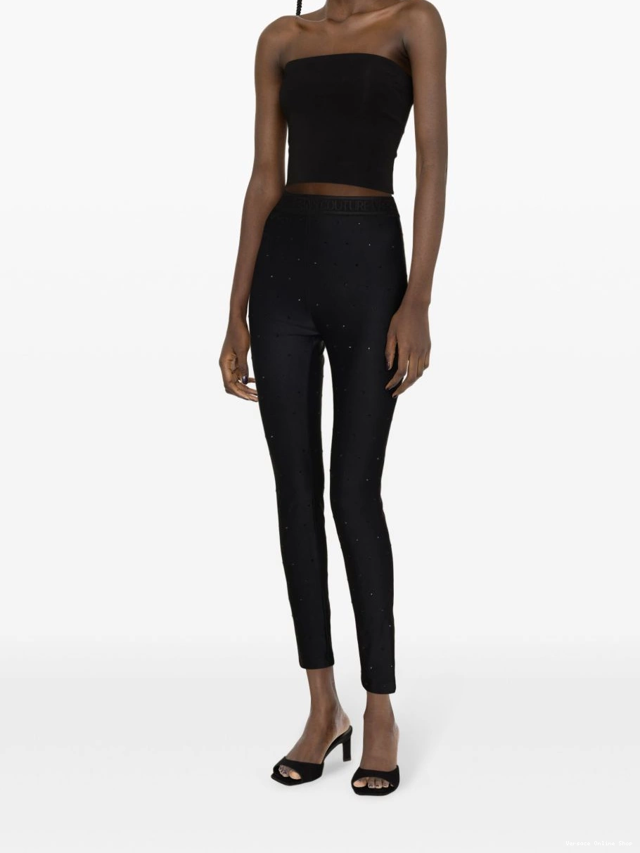 Cheap rhinestone-embellished Women leggings Couture Jeans Versace cropped 0324